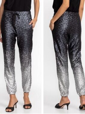 Johnny Was Simona Ombre Silver Sequin Jogger Pants Med